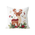 Cushion Cover Embroidered Reindeer & Floral Cotton-Linen 18x18