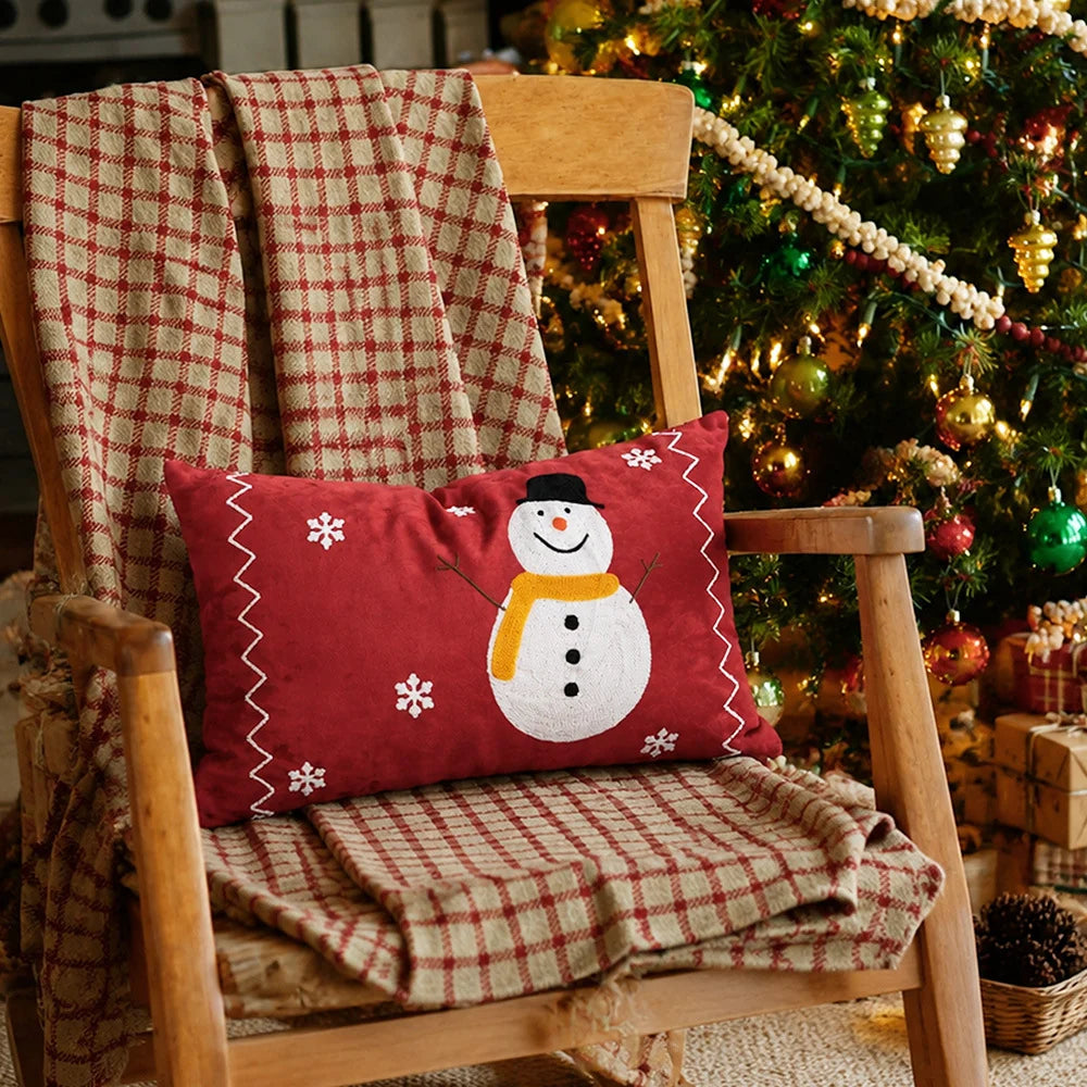 Cushion Cover Embroidered Winter Scene Cotton Blend Beads & Sequins