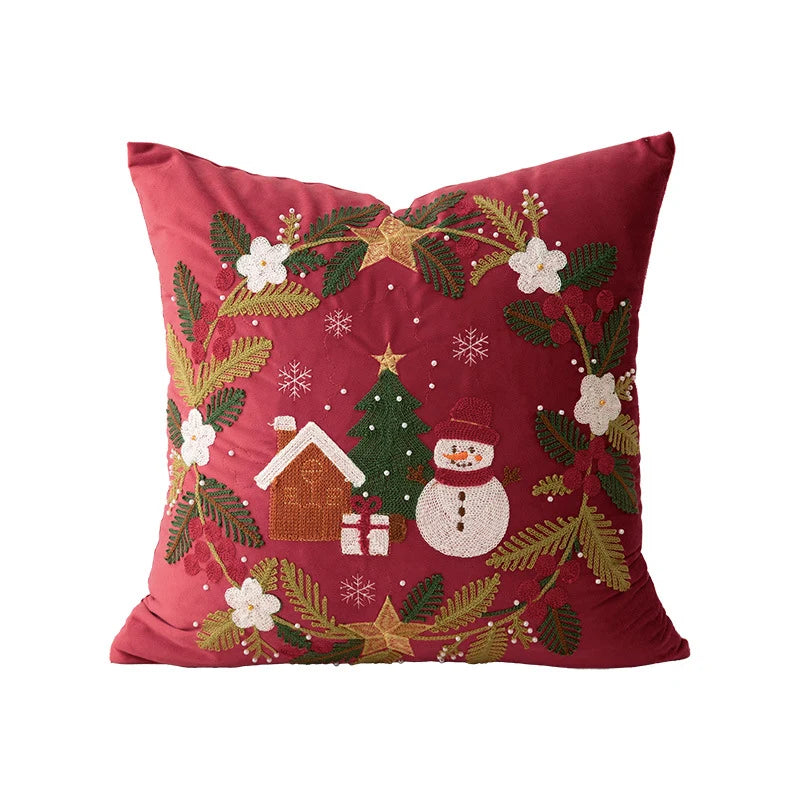 Cushion Cover Embroidered Winter Scene Cotton Blend Beads & Sequins
