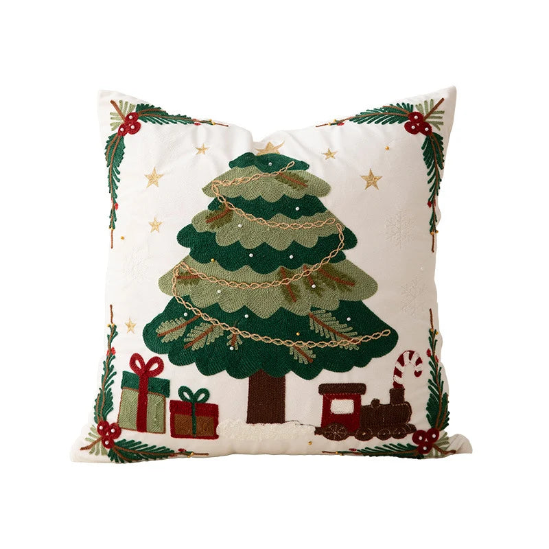 Cushion Cover Embroidered Winter Scene Cotton Blend Beads & Sequins