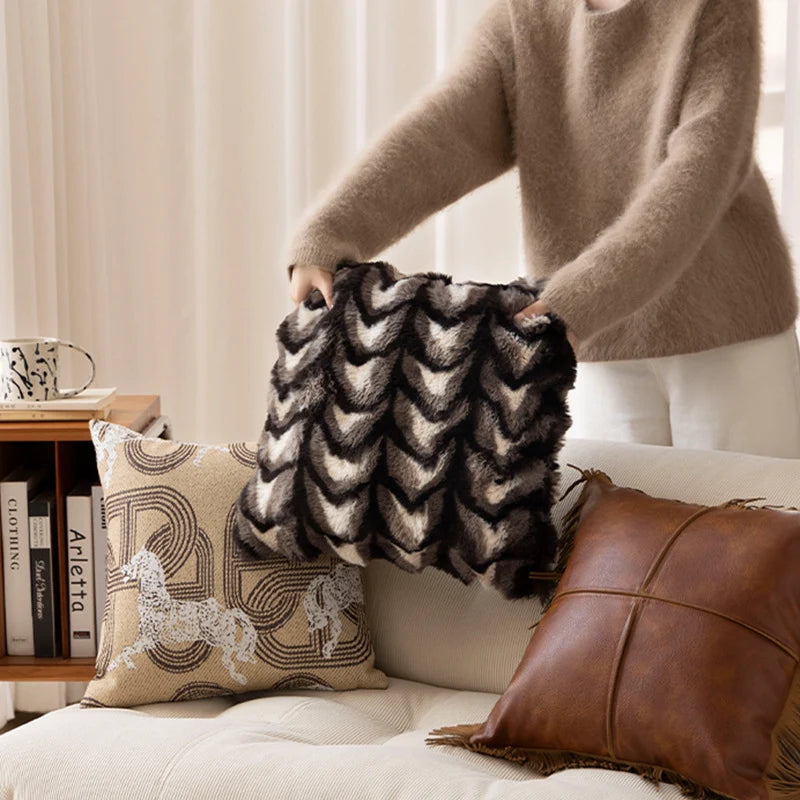 Cushion Cover Faux Fur Chevron Easy-Care