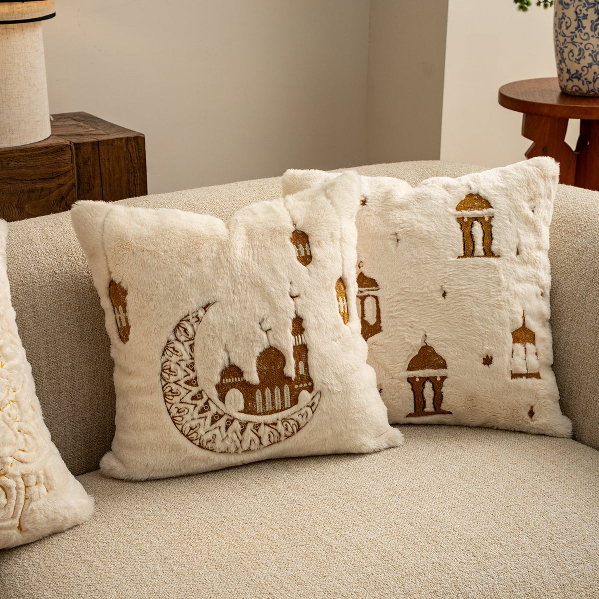 Cushion Cover Faux Fur Mandala Hidden Zipper 45x45 Cm