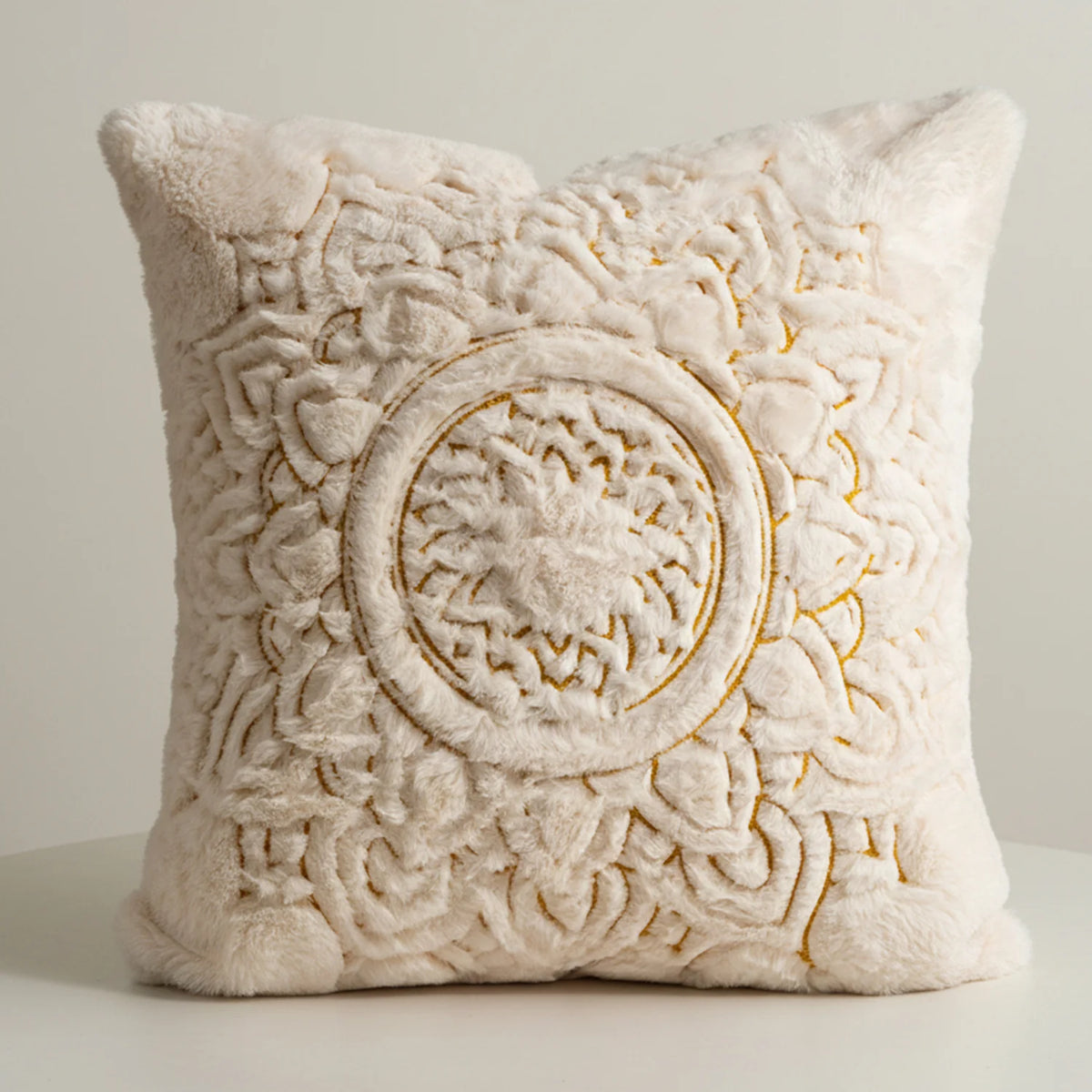 Cushion Cover Faux Fur Mandala Hidden Zipper 45x45 Cm
