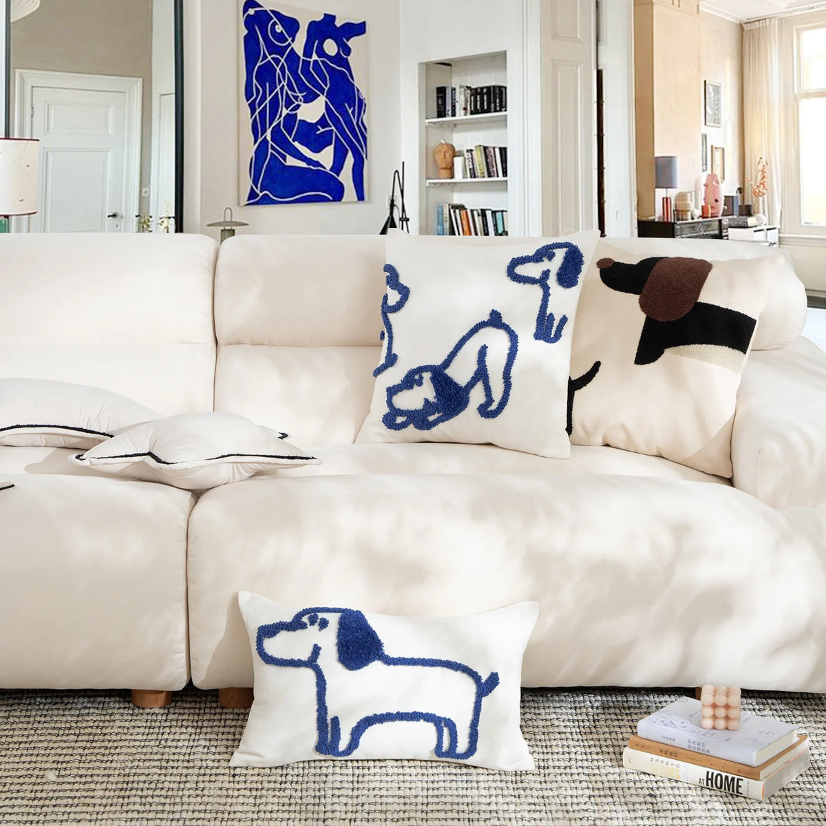 Cushion Cover Fine Cotton Hand-Tufted Dog Motif & Tassels