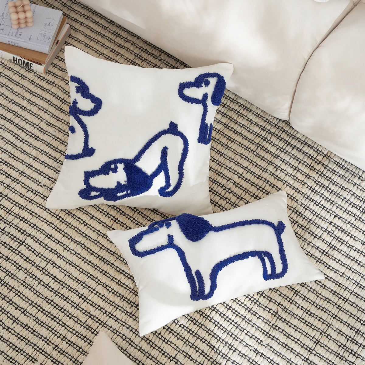 Cushion Cover Fine Cotton Hand-Tufted Dog Motif & Tassels