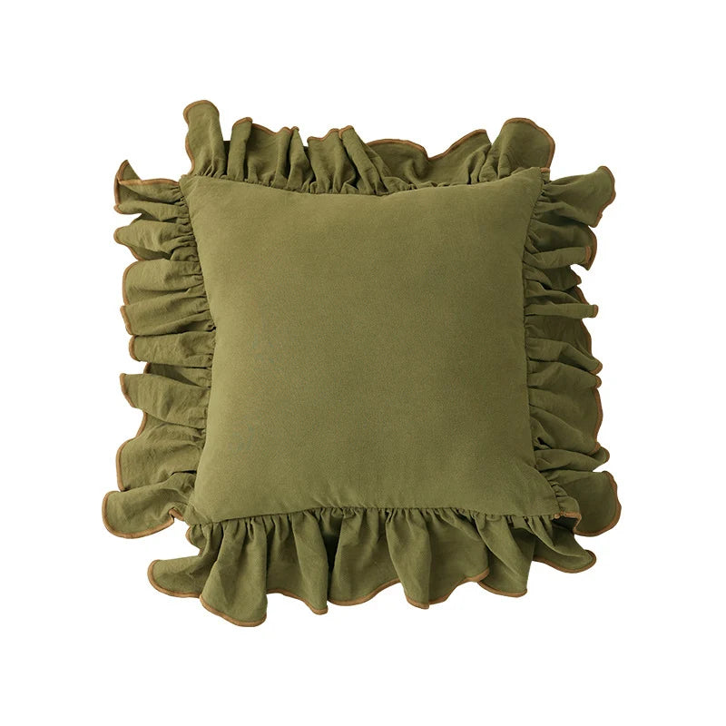 Cushion Cover Gathered Ruffle Cotton-Linen 18x18 Machine Washable