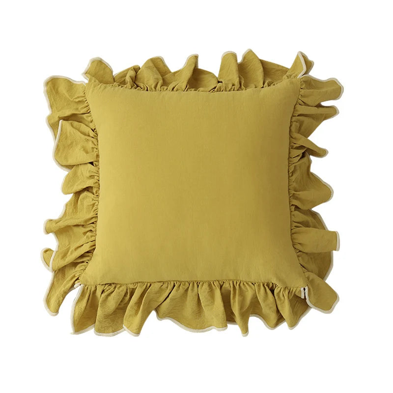 Cushion Cover Gathered Ruffle Cotton-Linen 18x18 Machine Washable