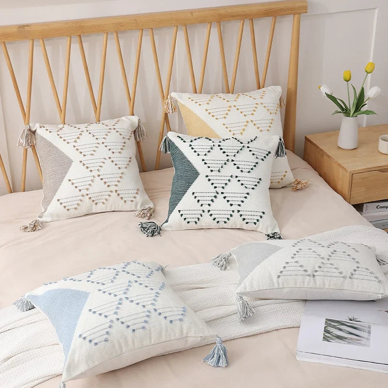 Cushion Cover Geometric Tufted Cotton Blend Machine Washable