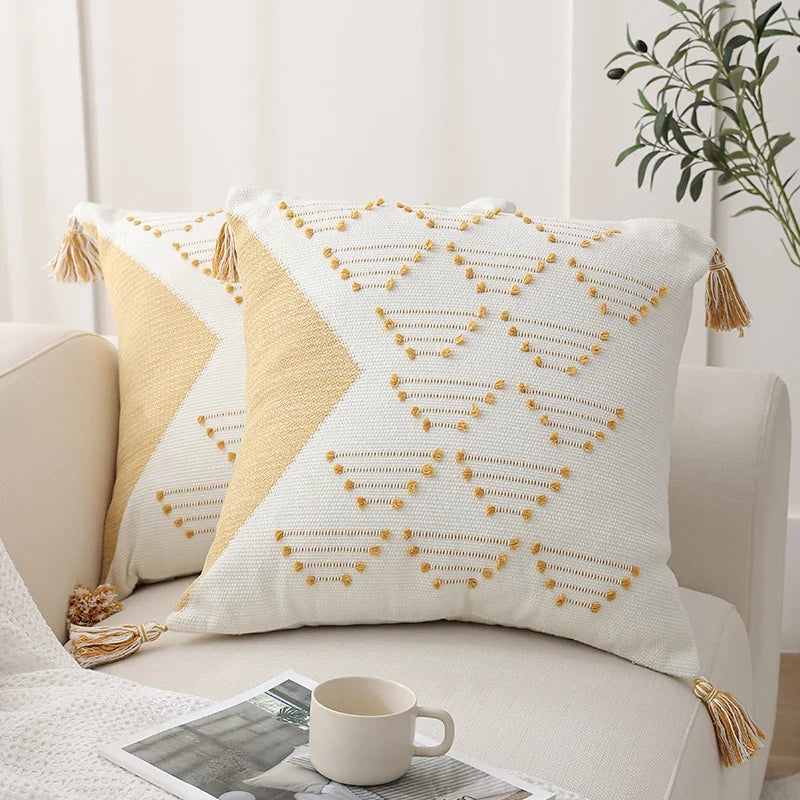Cushion Cover Geometric Tufted Cotton Blend Machine Washable