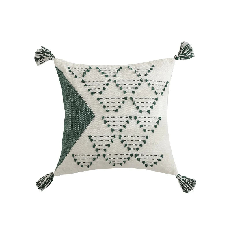 Cushion Cover Geometric Tufted Tassel Corners