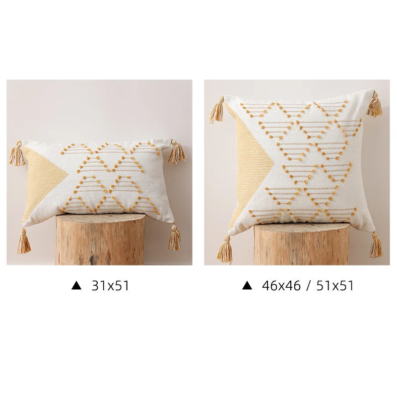 Cushion Cover Geometric Tufted Tassel Corners