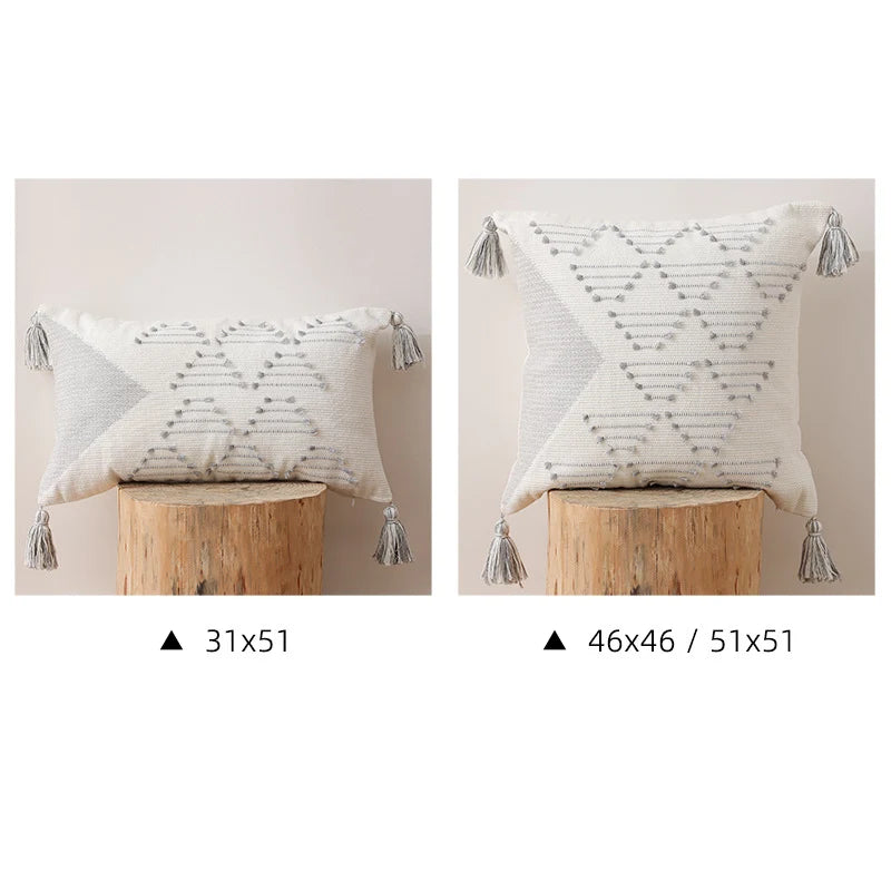 Cushion Cover Geometric Tufted Tassel Corners