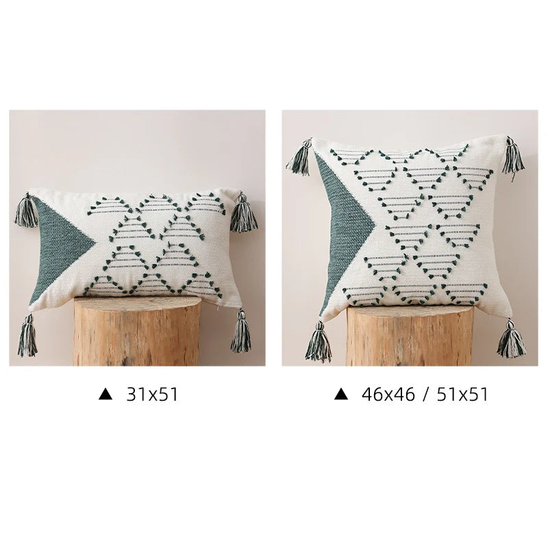 Cushion Cover Geometric Tufted Tassel Corners