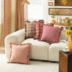 Cushion Cover Gingham Check Ruffle Trim Cotton Blend