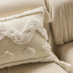 Cushion Cover Hand-Tufted Chevron Pom-Poms & Tassels Hidden Zipper