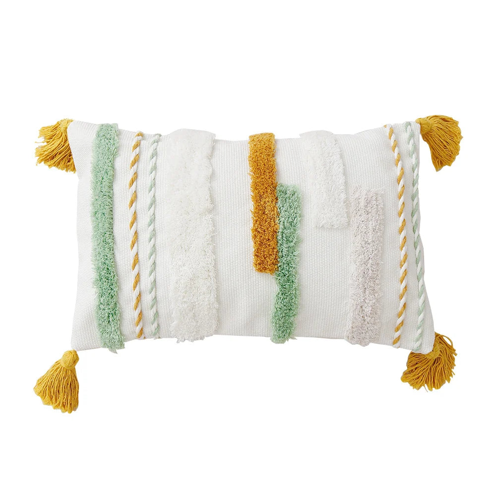 Cushion Cover Hand-Tufted Cotton Tassels Hidden Zipper