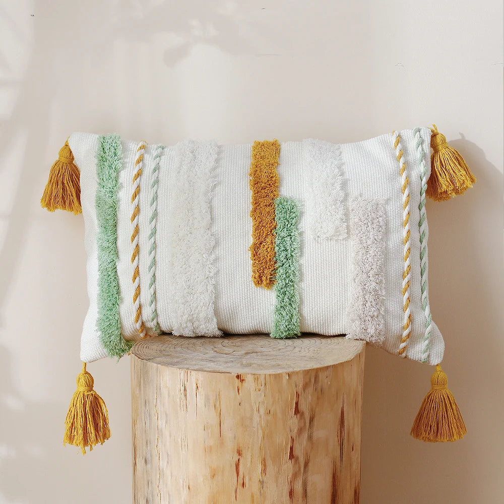 Cushion Cover Hand-Tufted Cotton Tassels Hidden Zipper