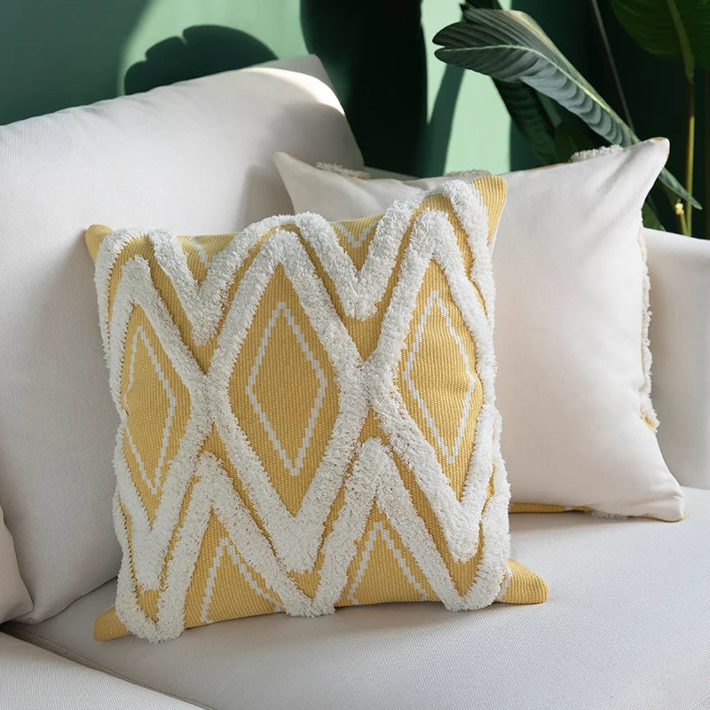 Cushion Cover Hand-Tufted Diamond Bouclé Cotton Blend 18x18 Inch