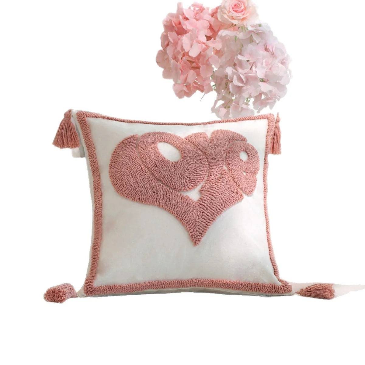 Cushion Cover Hand-Tufted Heart Velvet-Touch