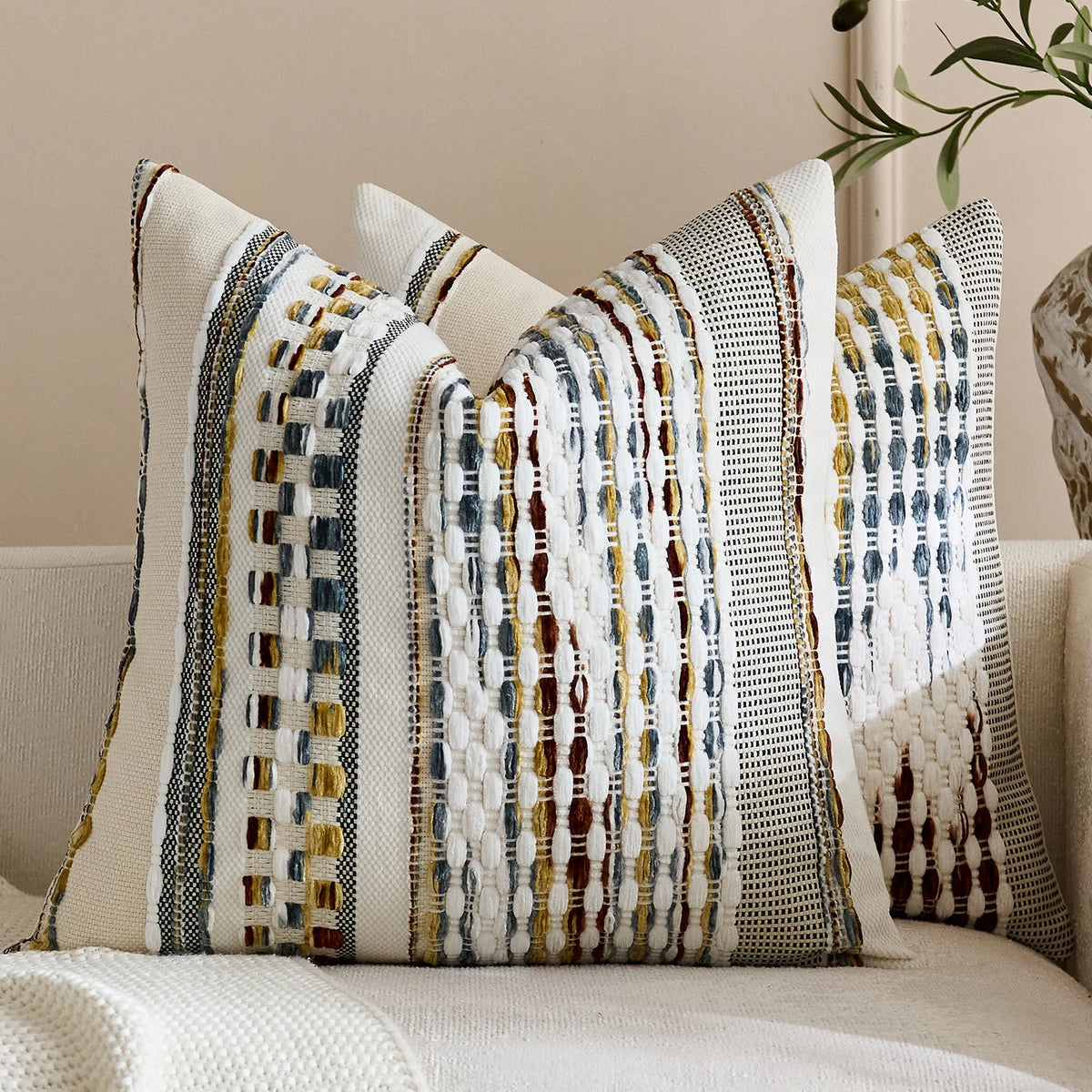 Cushion Cover Handloom Woven & Tufted Cotton-Blend Hidden Zipper