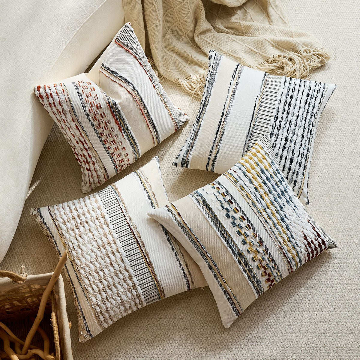 Cushion Cover Handloom Woven & Tufted Cotton-Blend Hidden Zipper