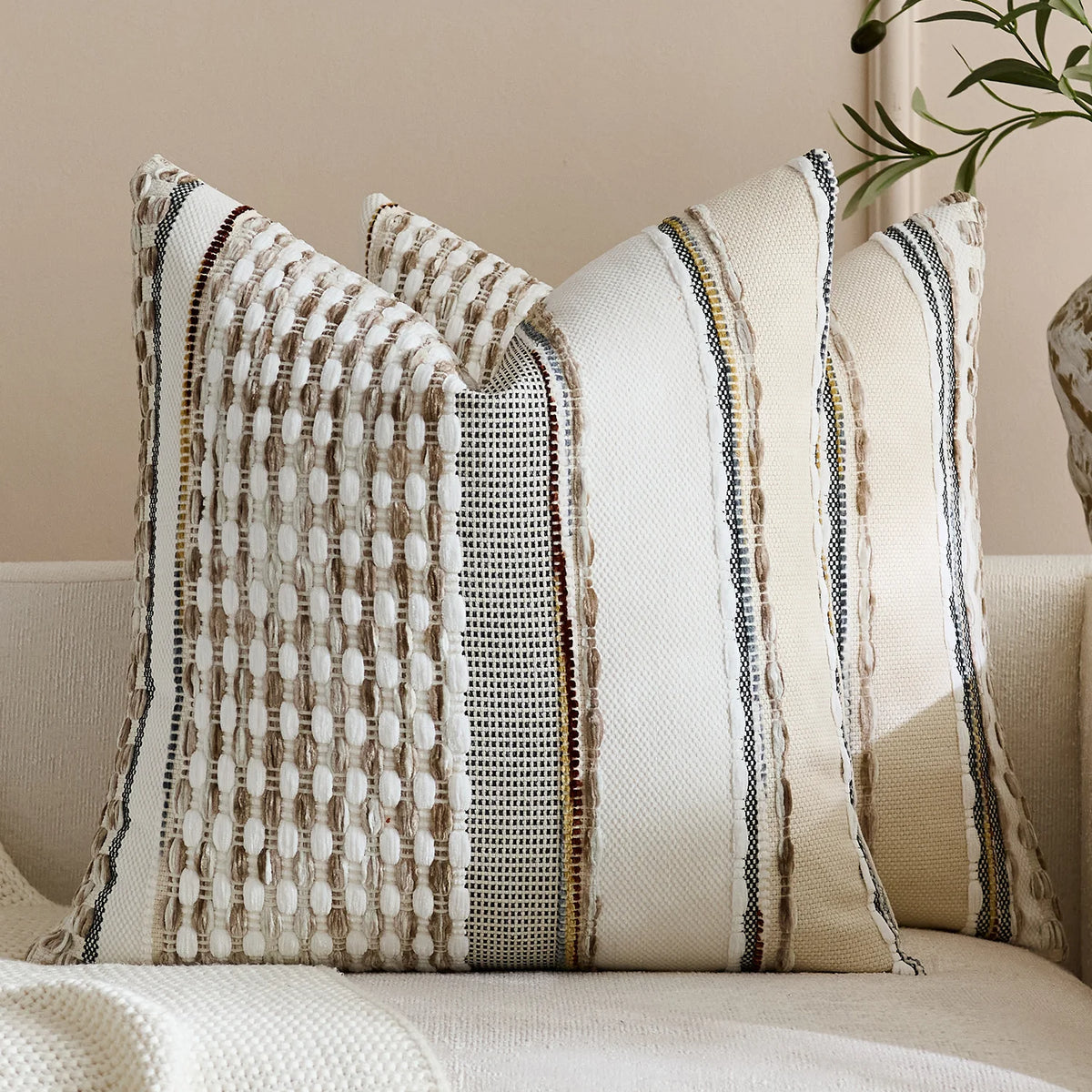 Cushion Cover Handloom Woven & Tufted Cotton-Blend Hidden Zipper