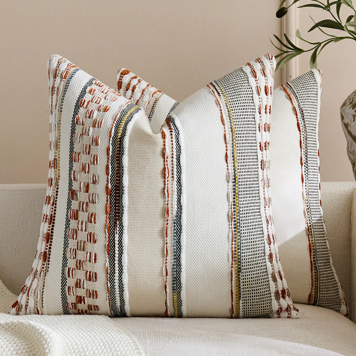 Cushion Cover Handloom Woven & Tufted Cotton-Blend Hidden Zipper