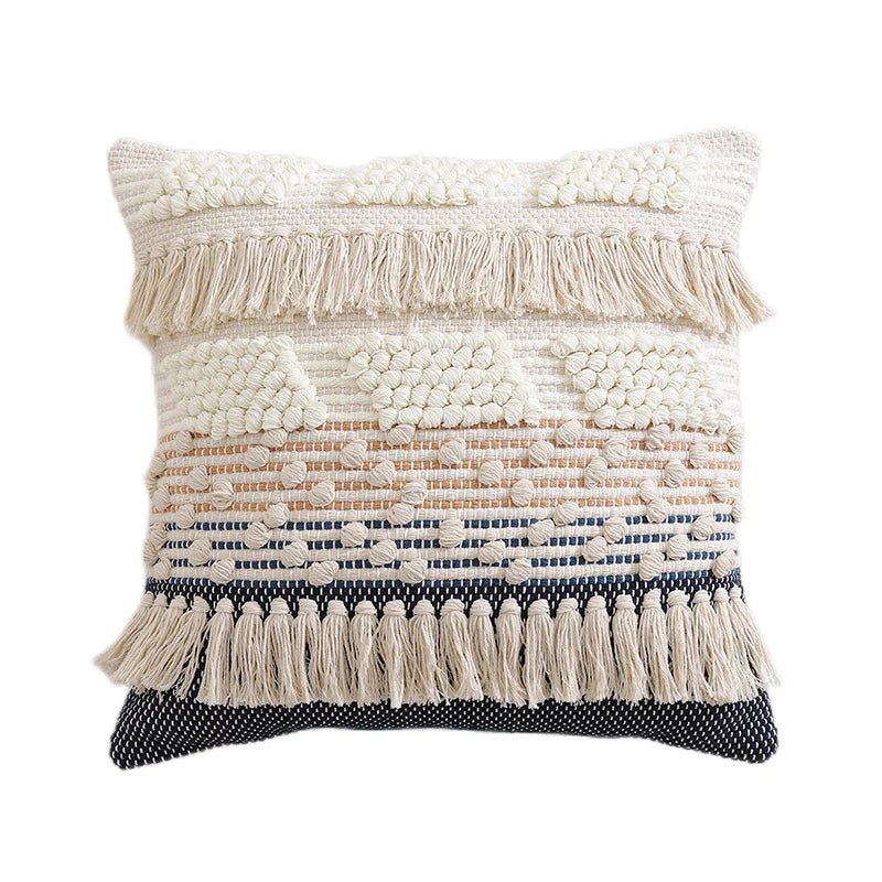 Cushion Cover Handwoven Bouclé Fringe Cotton Blend