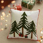 Cushion Cover Holiday Star & Pine Print Pom-Pom Trim
