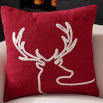 Cushion Cover Holiday Star & Pine Print Pom-Pom Trim