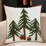 Cushion Cover Holiday Star & Pine Print Pom-Pom Trim
