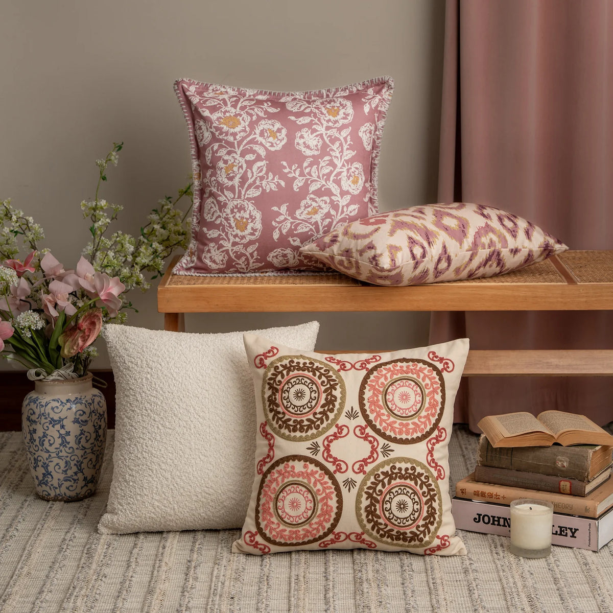 Cushion Cover Jacquard Ornamental Ikat Concealed Zipper Easy Care