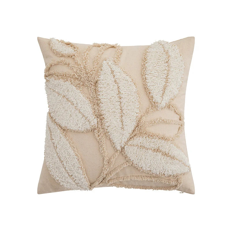Cushion Cover Leaf Tufting & Tassels Chenille Hidden Zipper