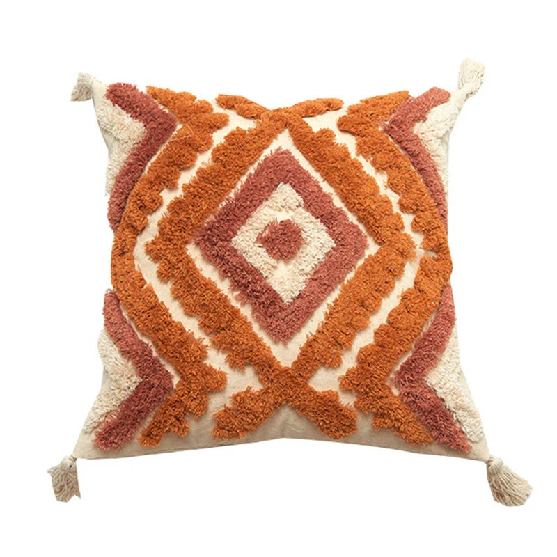 Cushion Cover Leaf Tufting & Tassels Chenille Hidden Zipper