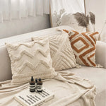 Cushion Cover Leaf Tufting & Tassels Chenille Hidden Zipper