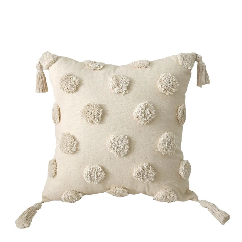 Cushion Cover Leaf Tufting & Tassels Chenille Hidden Zipper