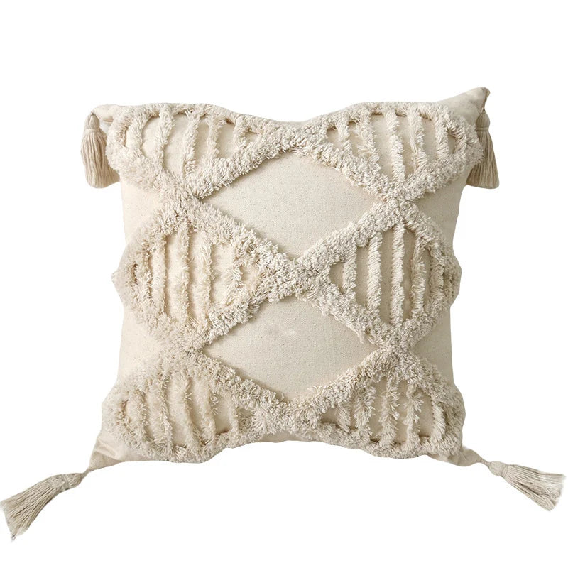 Cushion Cover Leaf Tufting & Tassels Chenille Hidden Zipper
