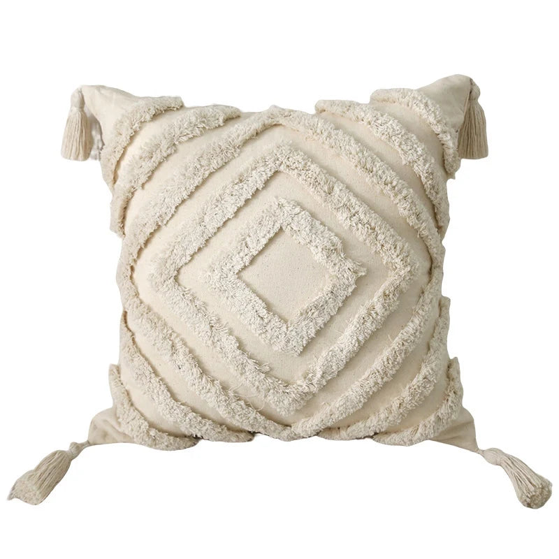 Cushion Cover Leaf Tufting & Tassels Chenille Hidden Zipper