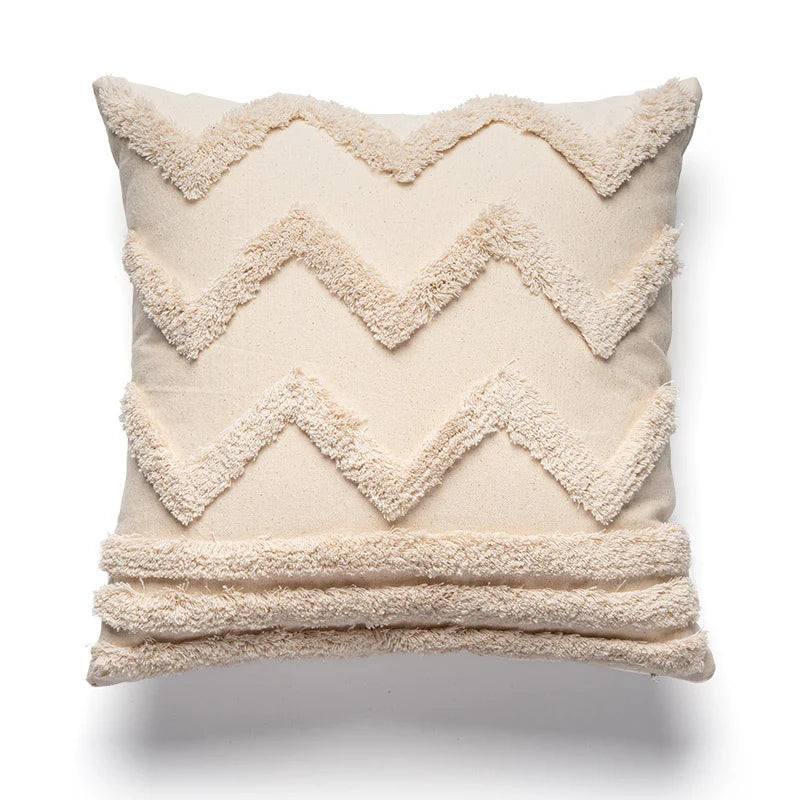 Cushion Cover Leaf Tufting & Tassels Chenille Hidden Zipper