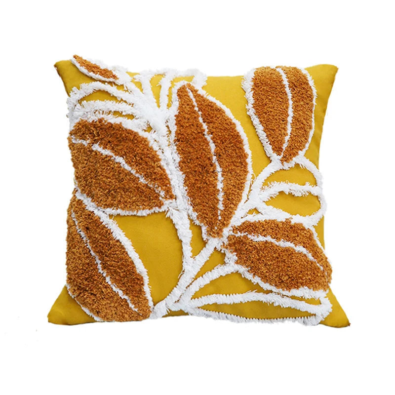 Cushion Cover Leaf Tufting & Tassels Chenille Hidden Zipper
