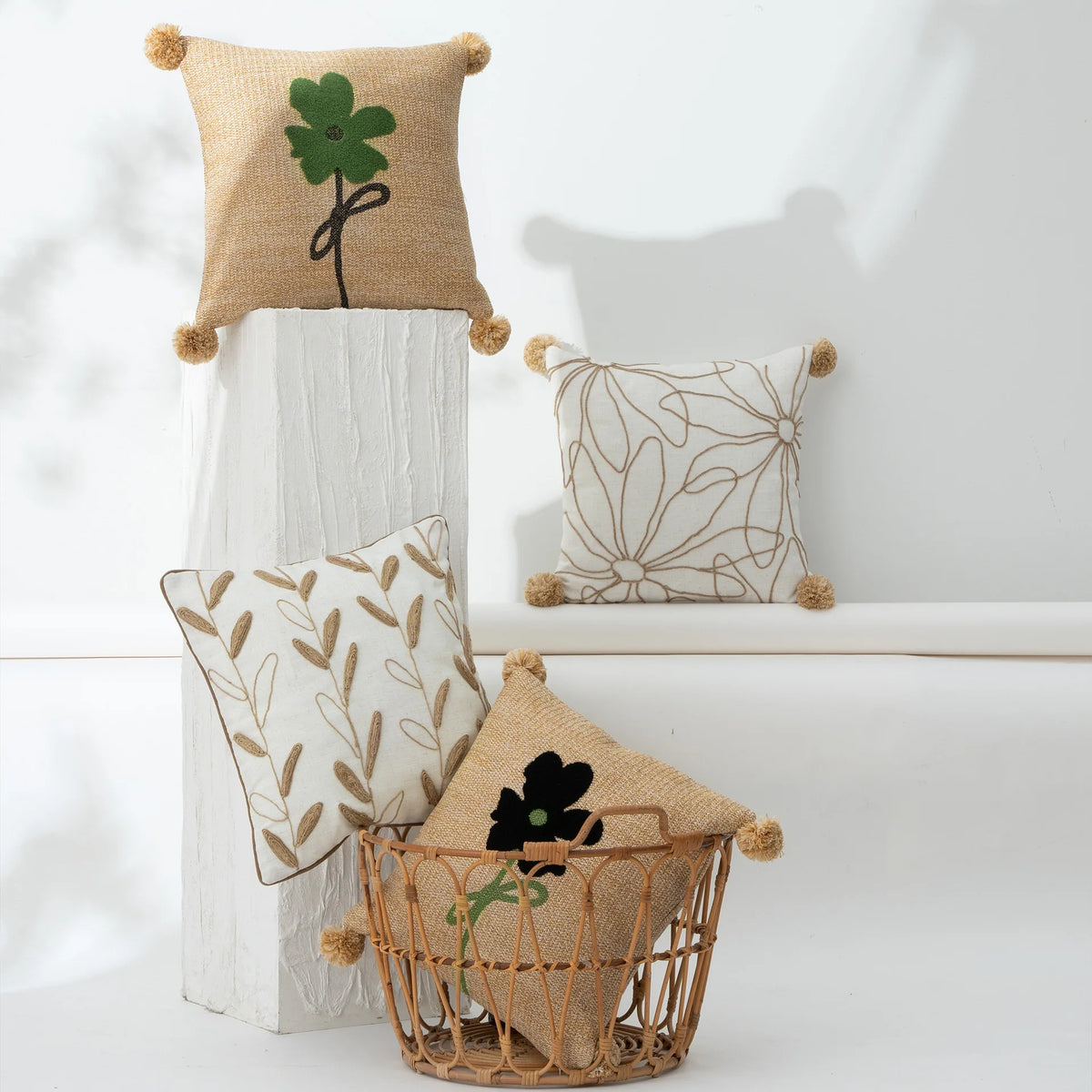 Cushion Cover Linen-Cotton Blend Hand-Stitched Jute 18x18 Inch