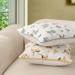 Cushion Cover Linen-Cotton Embroidered Floral Piped Edge