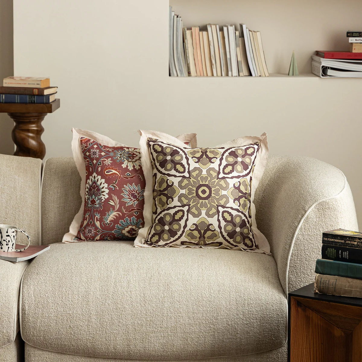 Cushion Cover Mandala Jacquard Linen Flange 45x45 cm