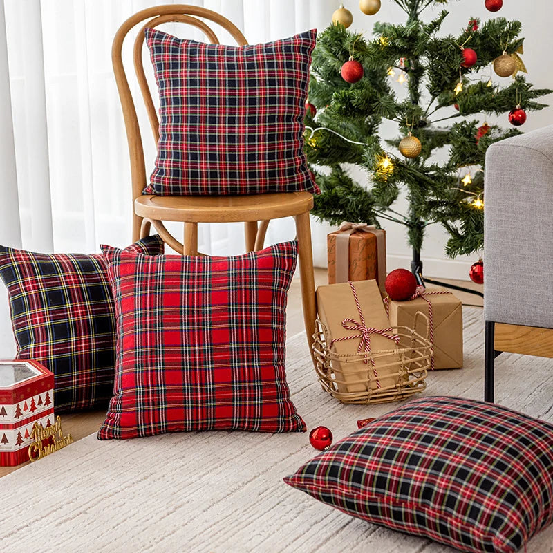 Cushion Cover Plaid Brushed Cotton Flannel Hidden Zipper