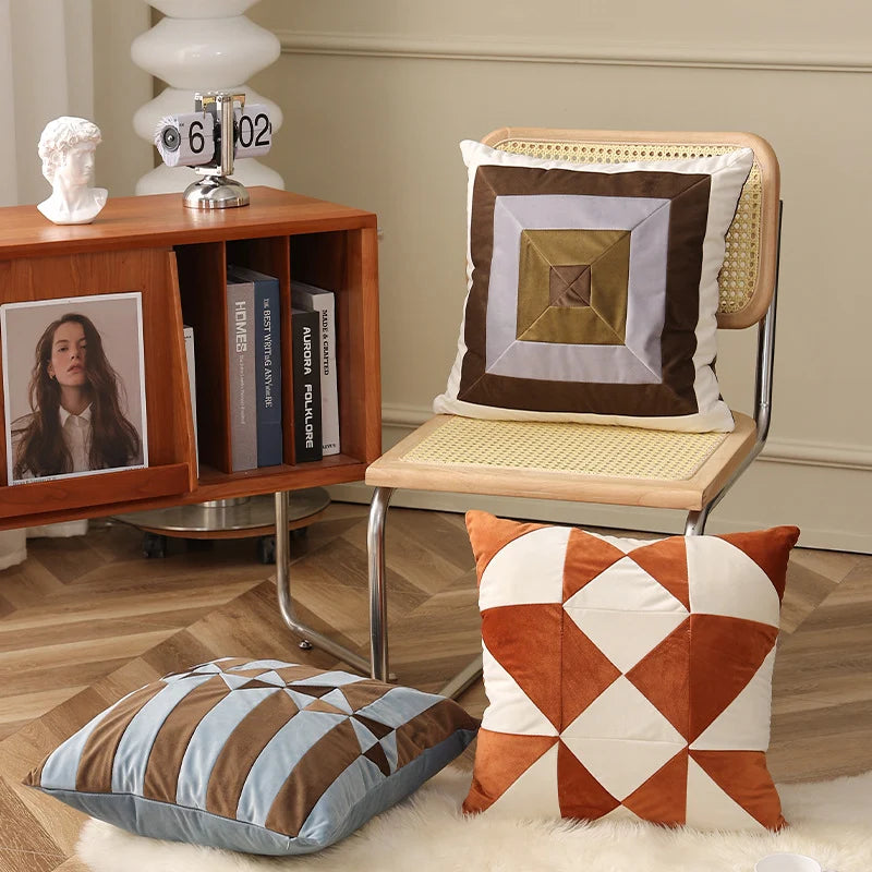 Cushion Cover Pleated Velvet Geometric Concealed Zipper 18x18 Inch