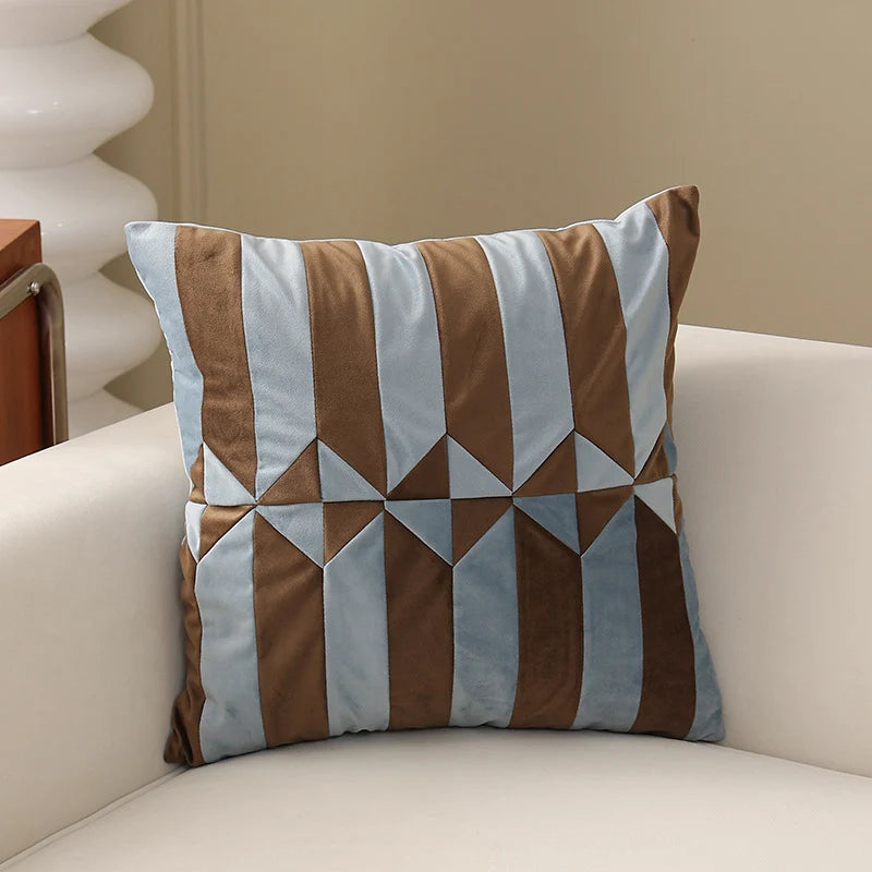 Cushion Cover Pleated Velvet Geometric Concealed Zipper 18x18 Inch