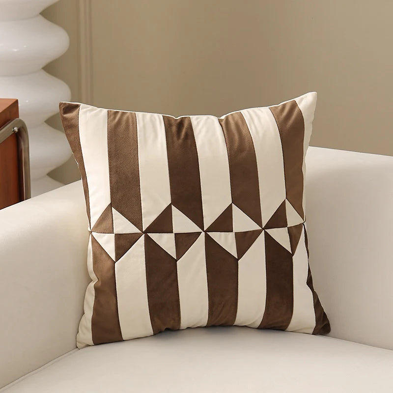 Cushion Cover Pleated Velvet Geometric Concealed Zipper 18x18 Inch