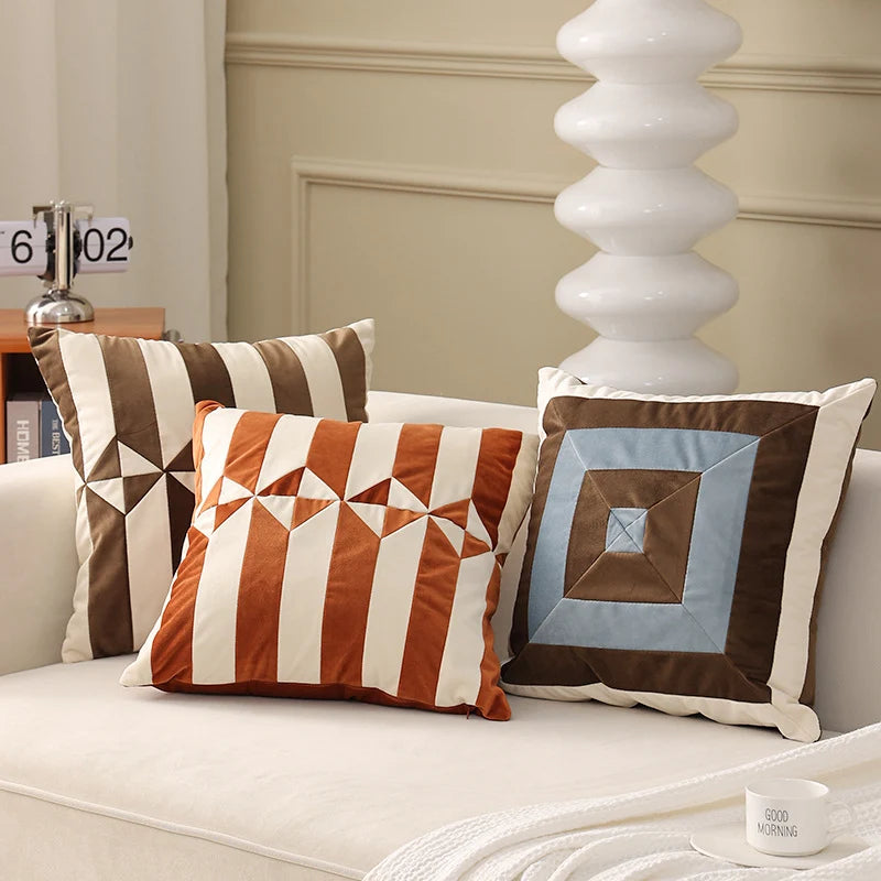 Cushion Cover Pleated Velvet Geometric Concealed Zipper 18x18 Inch