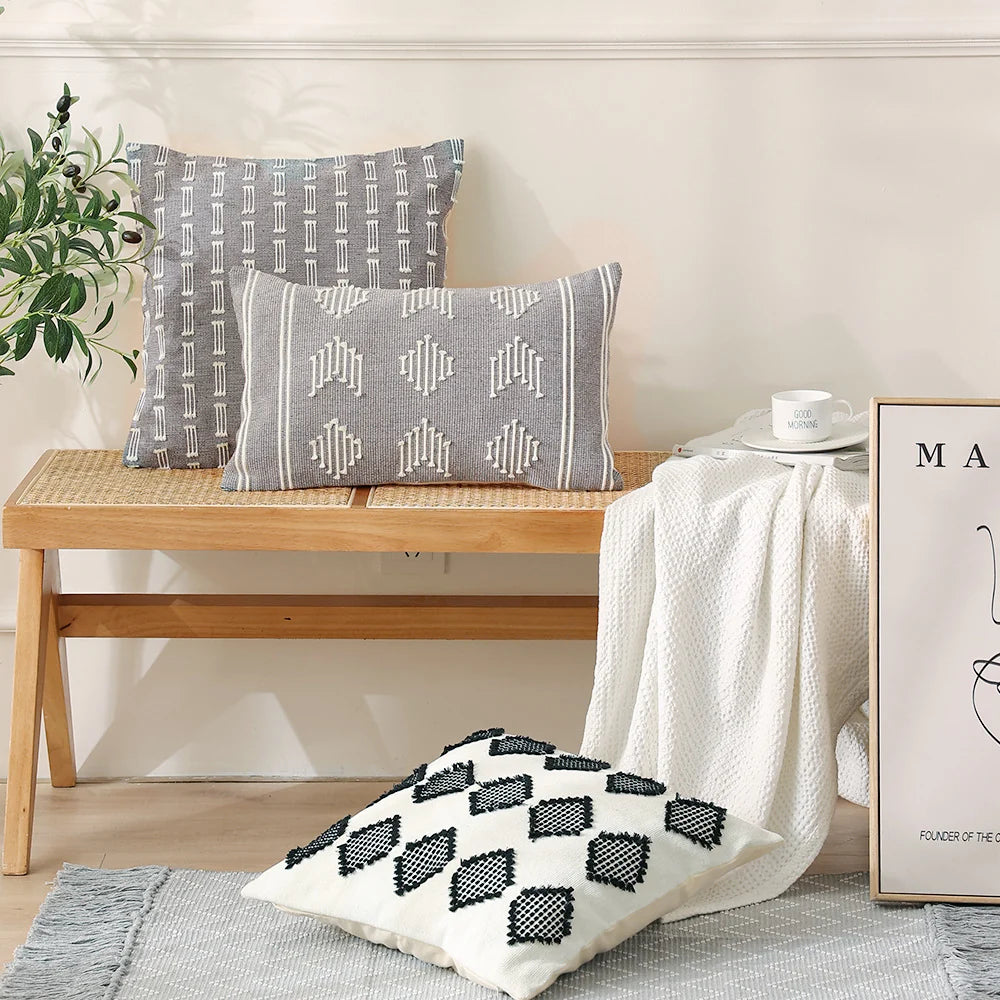Cushion Cover Raised Geometric Texture Cotton-Linen Blend & Concealed Zipper