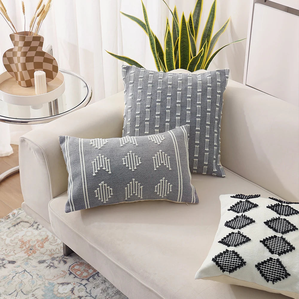 Cushion Cover Raised Geometric Texture Cotton-Linen Blend & Concealed Zipper